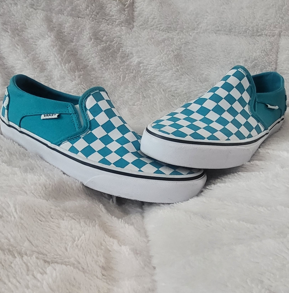 Vans Teal Checkered Slip-On Shoes